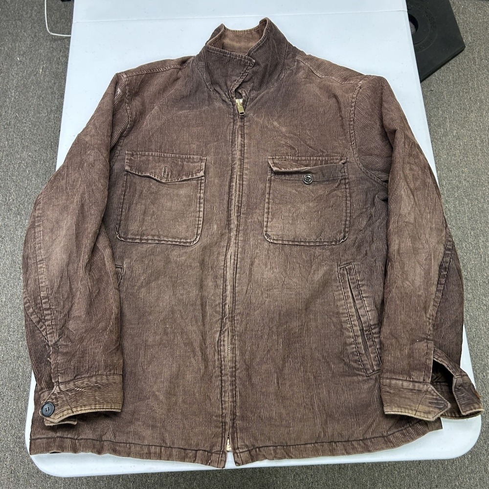 Gap Corduroy Field Jacket Mens XL Brown Sherpa Lined Utility Zip Up Coat